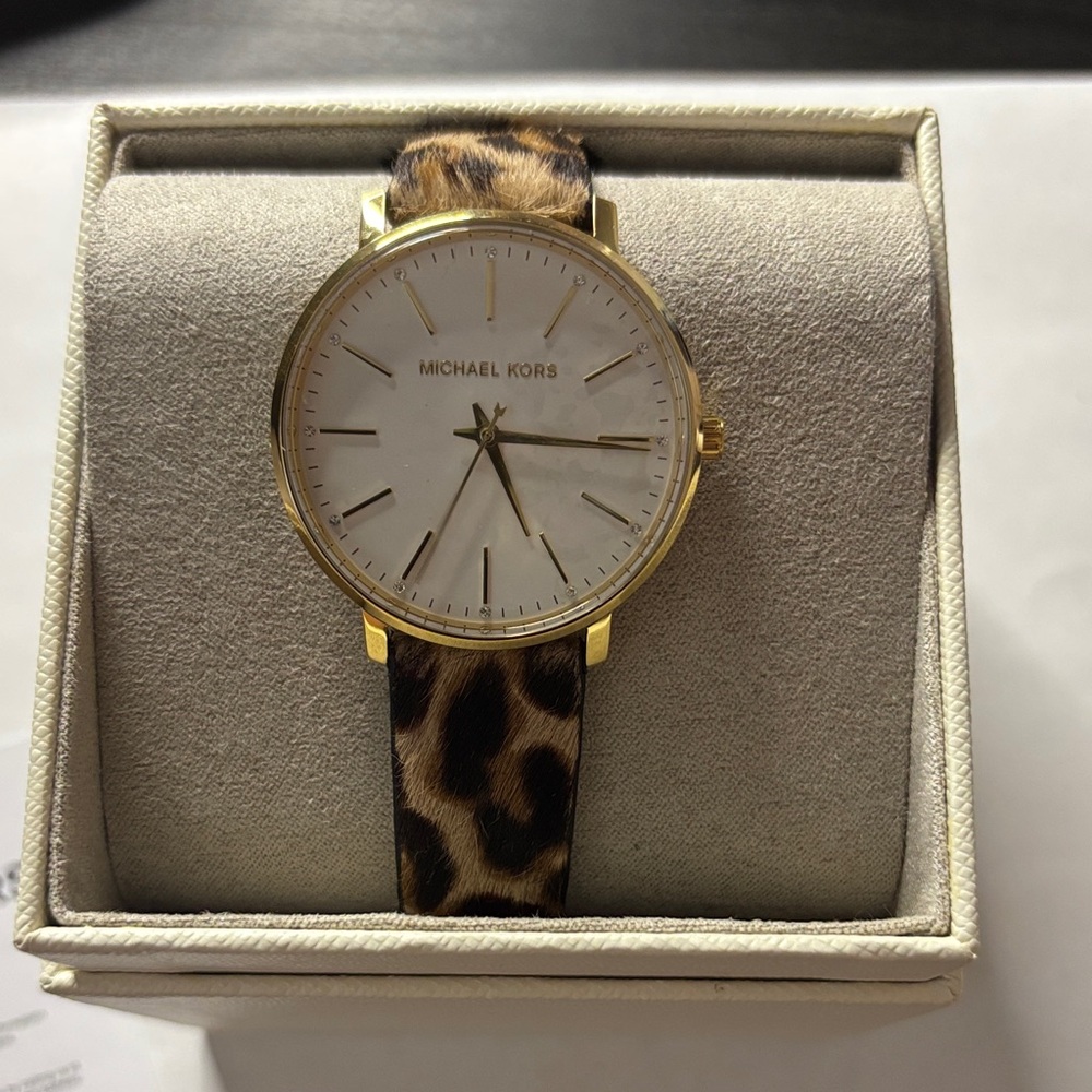 Michael Kors Gold Watch with Leopard Strap NWT